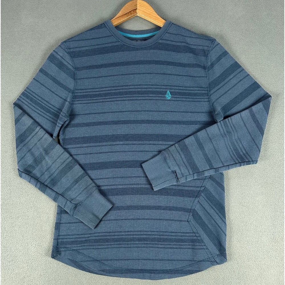 Volcom Shirt Mens Medium Blue Waffle Knit Thermal Skater Skate Moto Surf Y2K